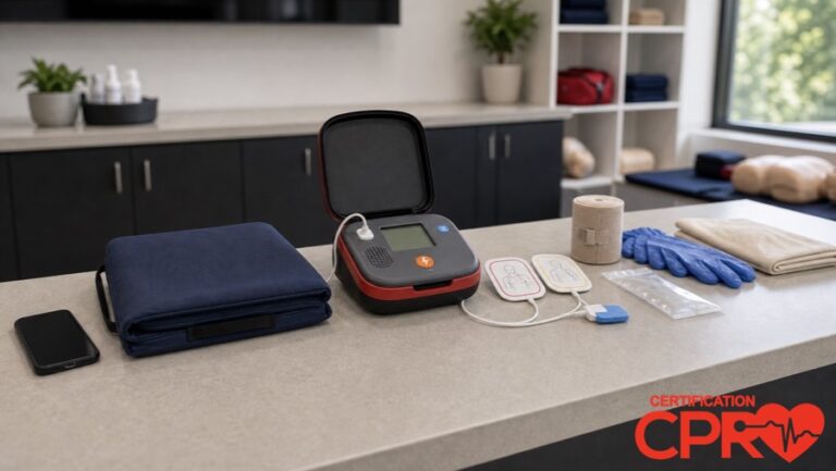 AED trainer and CPR classroom supplies for learning the Chain of Survival in Arlington.