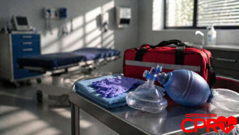 CPR training equipment in a medical classroom setting in Arlington.