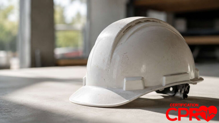 Construction helmet for CPR certification training in Arlington.