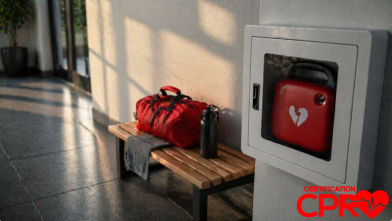 CPR training kit and AED device for cardiac emergencies in Arlington.