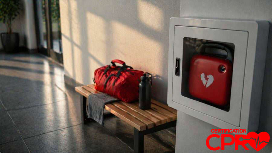CPR training kit and AED device for cardiac emergencies in Arlington.
